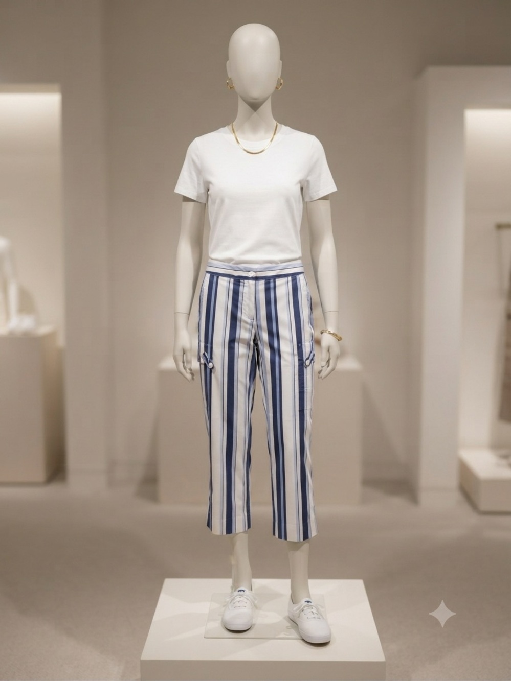 Blue Les Copains Striped Capri Cargo Pants Size 46 IT US 10
